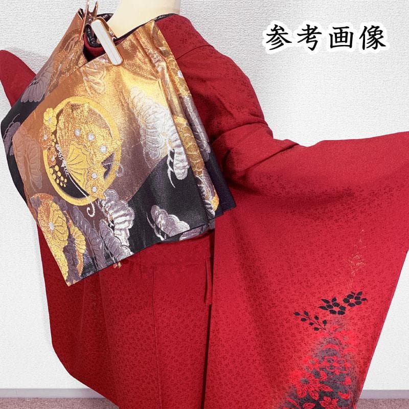 507z9☆人気！振袖 モダン シック 金彩 地紋 赤黒☆結婚式 成人式