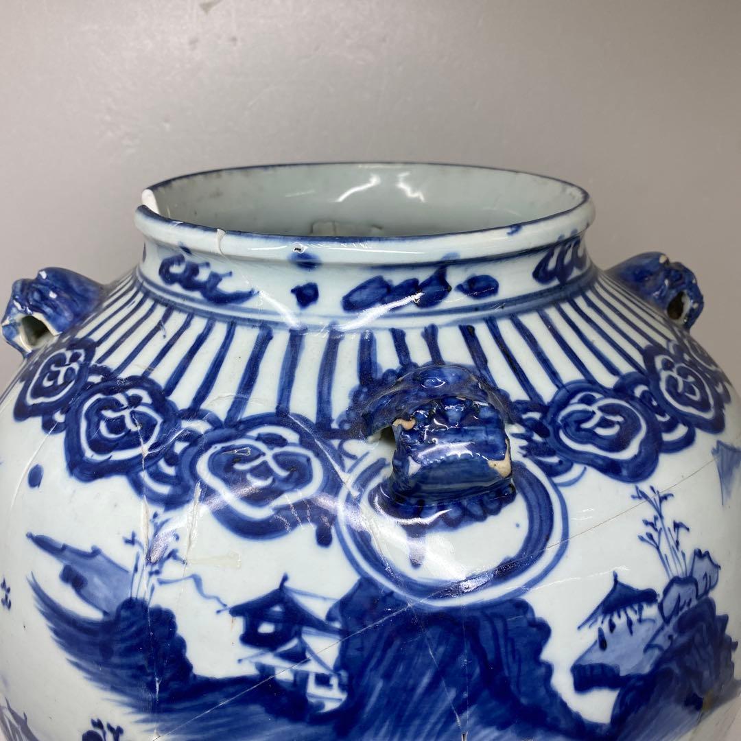 中国明時代　古染付　大壷　高さ約38.5㎝　タトサ　東さ7-0302③