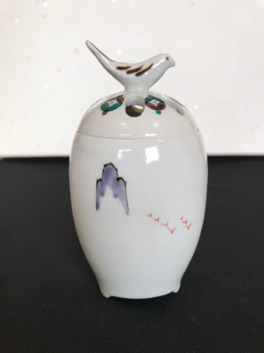 九谷の名工  三ツ井為吉作 色絵 十網図 香炉 K83 共箱 栞付き