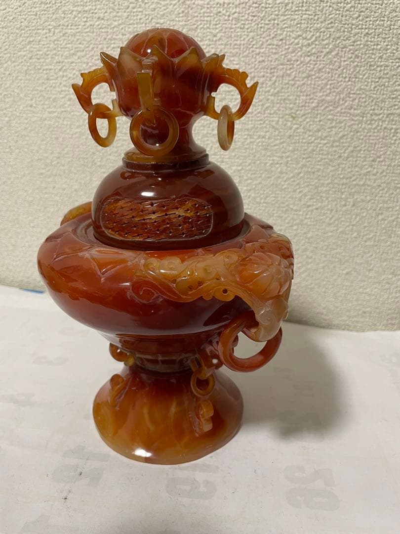 中国美術　置物　瑪瑙　メノウ　香炉