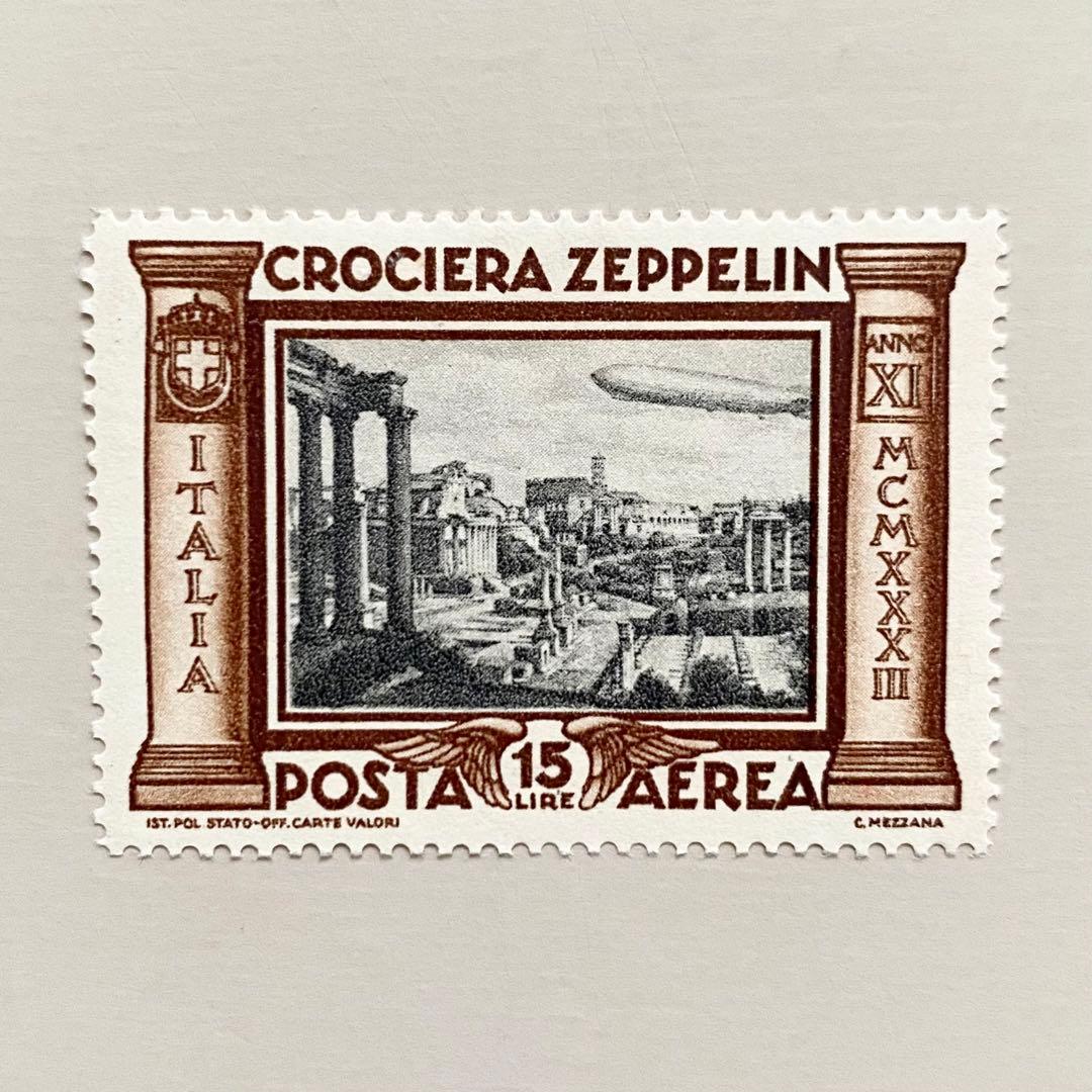 外国切手6枚（イタリア：1933年ツェッペリン、航空切手）