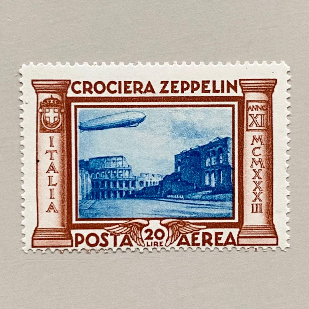 外国切手6枚（イタリア：1933年ツェッペリン、航空切手）