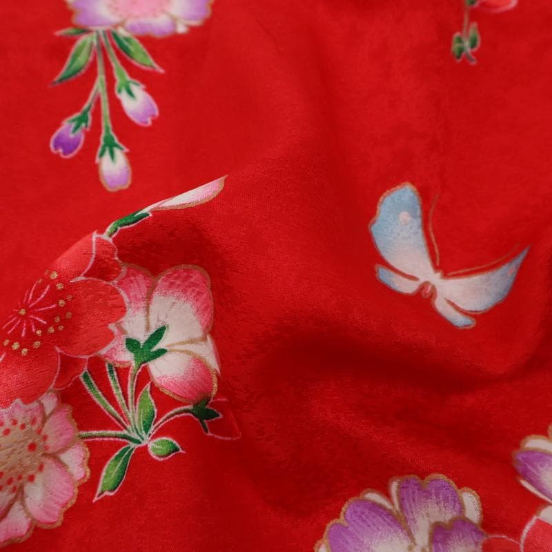 beauty　七五三＊女の子着物長襦袢2点 菊牡丹に蝶 赤 正絹 9RM1