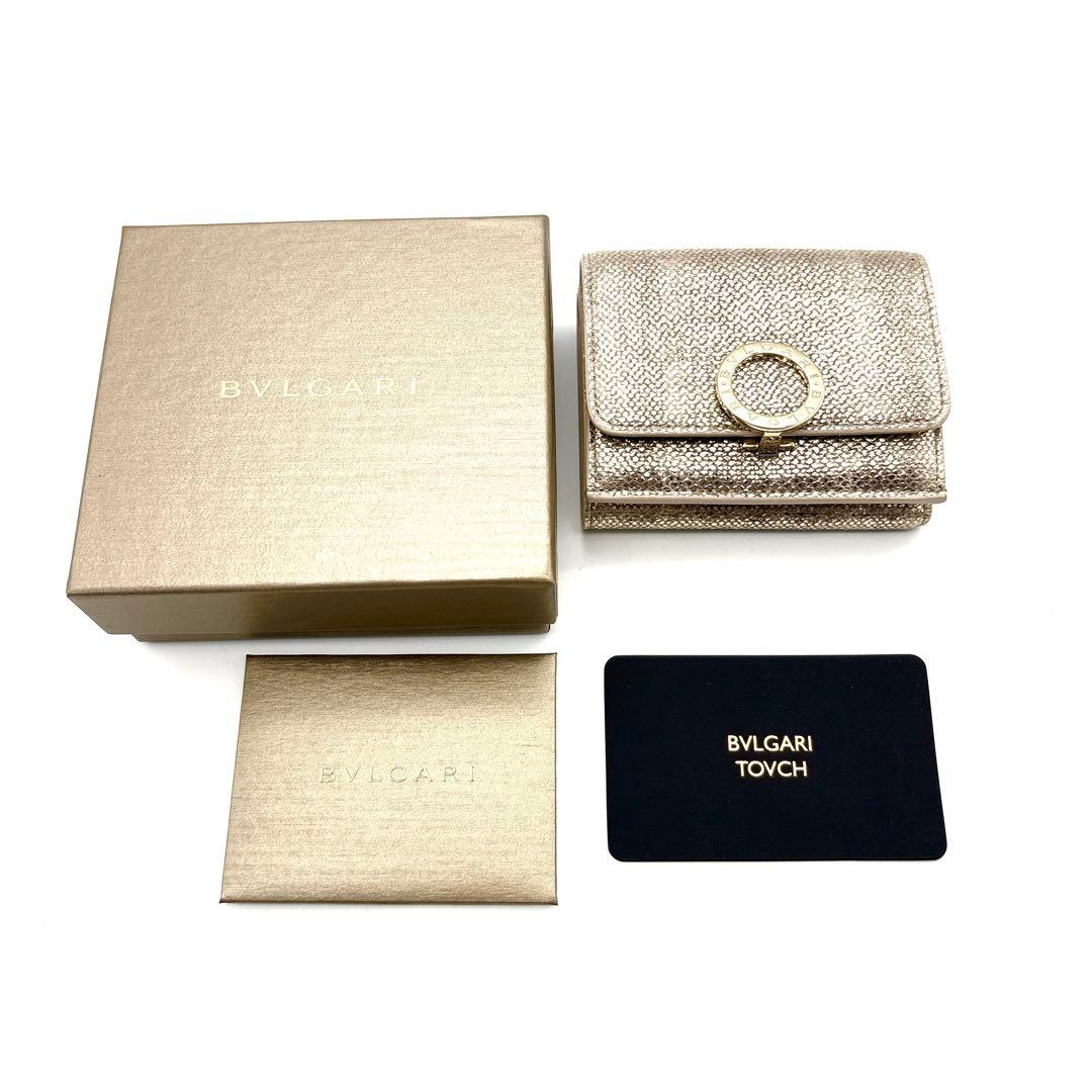 未使用◆現行◆BVLGARI 三つ折り財布 パイソン サークルロゴ ゴールド
