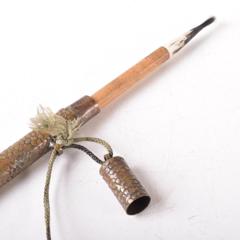 みみみ　時代提げ物　書道具　黄銅鎚目　矢立　筆　筆入　墨壺　C　7518