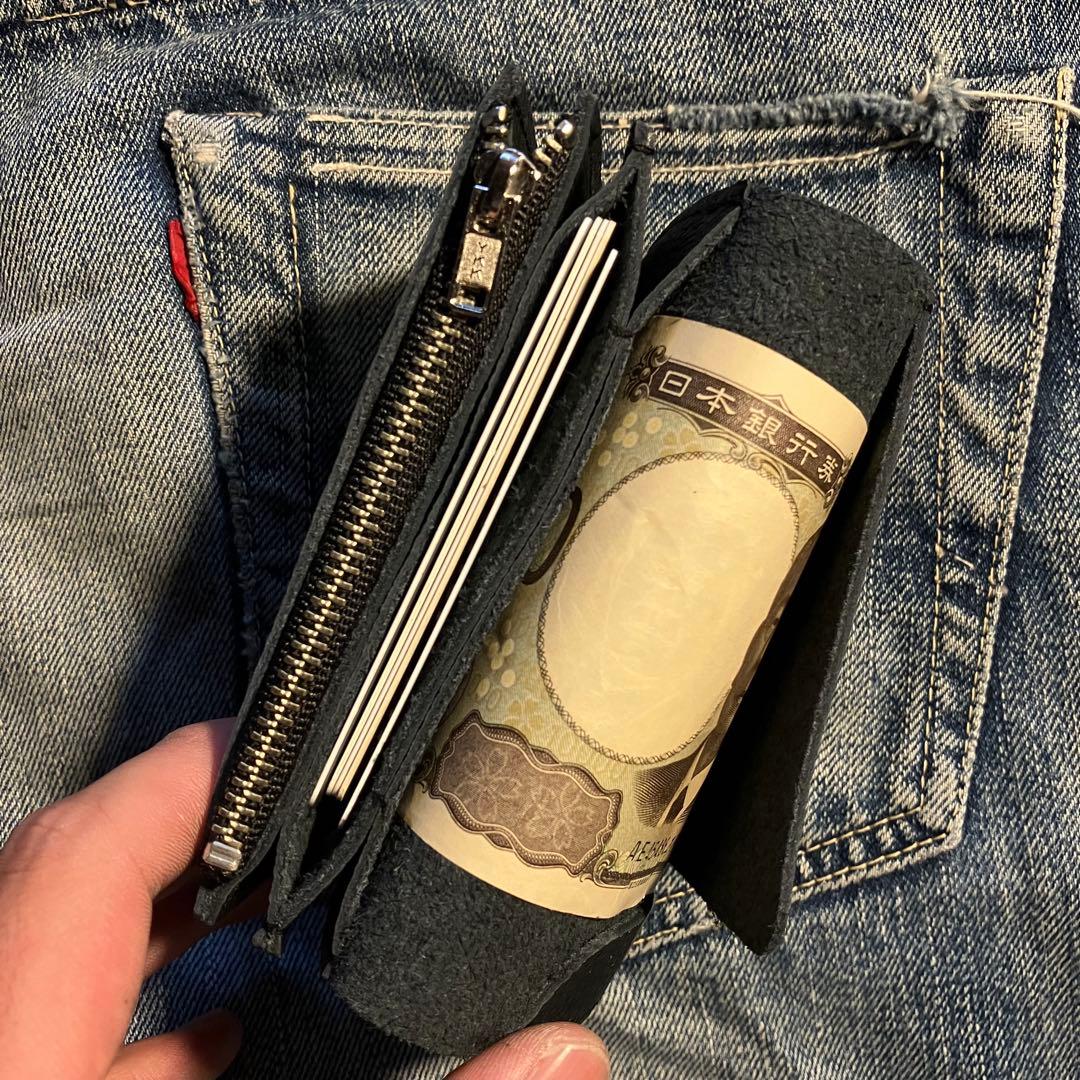 お札が折れない！ミドルトラッカーウォレット 3層 シルバー 姫路レザー