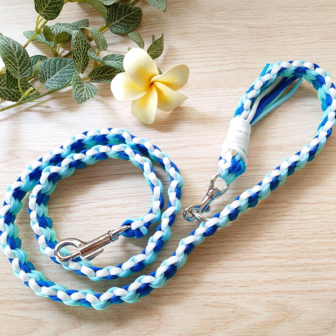 パラコードリード　幅広　ダブルハート編み　フリンジ付　中型犬　大型犬　№068