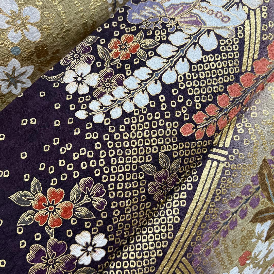 382 振袖フルセット 正絹 カーキ 茶 金彩 暈し染め 鈴乃屋 シック くすみ