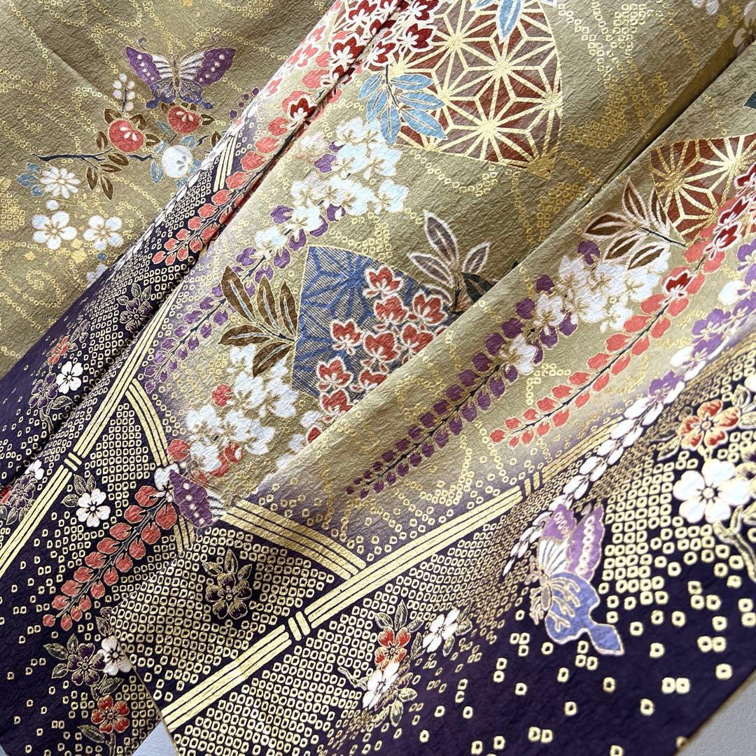 382 振袖フルセット 正絹 カーキ 茶 金彩 暈し染め 鈴乃屋 シック くすみ