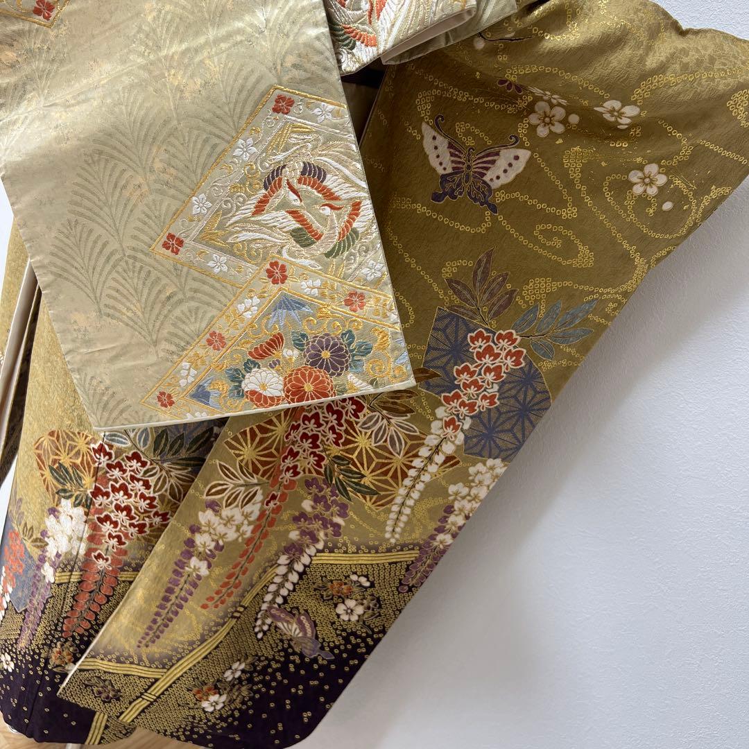 382 振袖フルセット 正絹 カーキ 茶 金彩 暈し染め 鈴乃屋 シック くすみ
