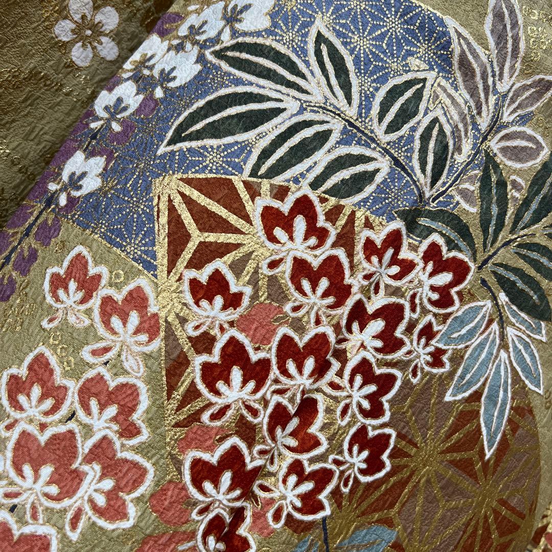 382 振袖フルセット 正絹 カーキ 茶 金彩 暈し染め 鈴乃屋 シック くすみ