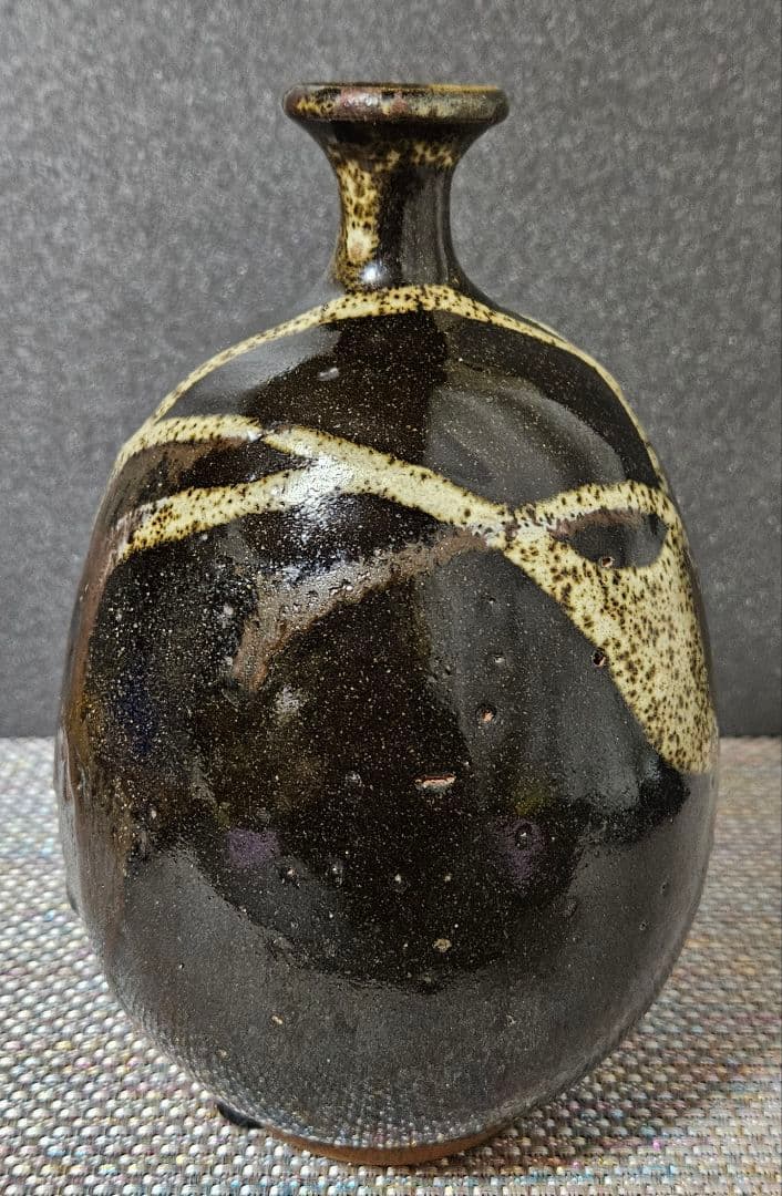 古代中国陶器　明代明朝　磁州窯系 徳利　瓶　壺　花入れ　茶道具　高さ19.5cm