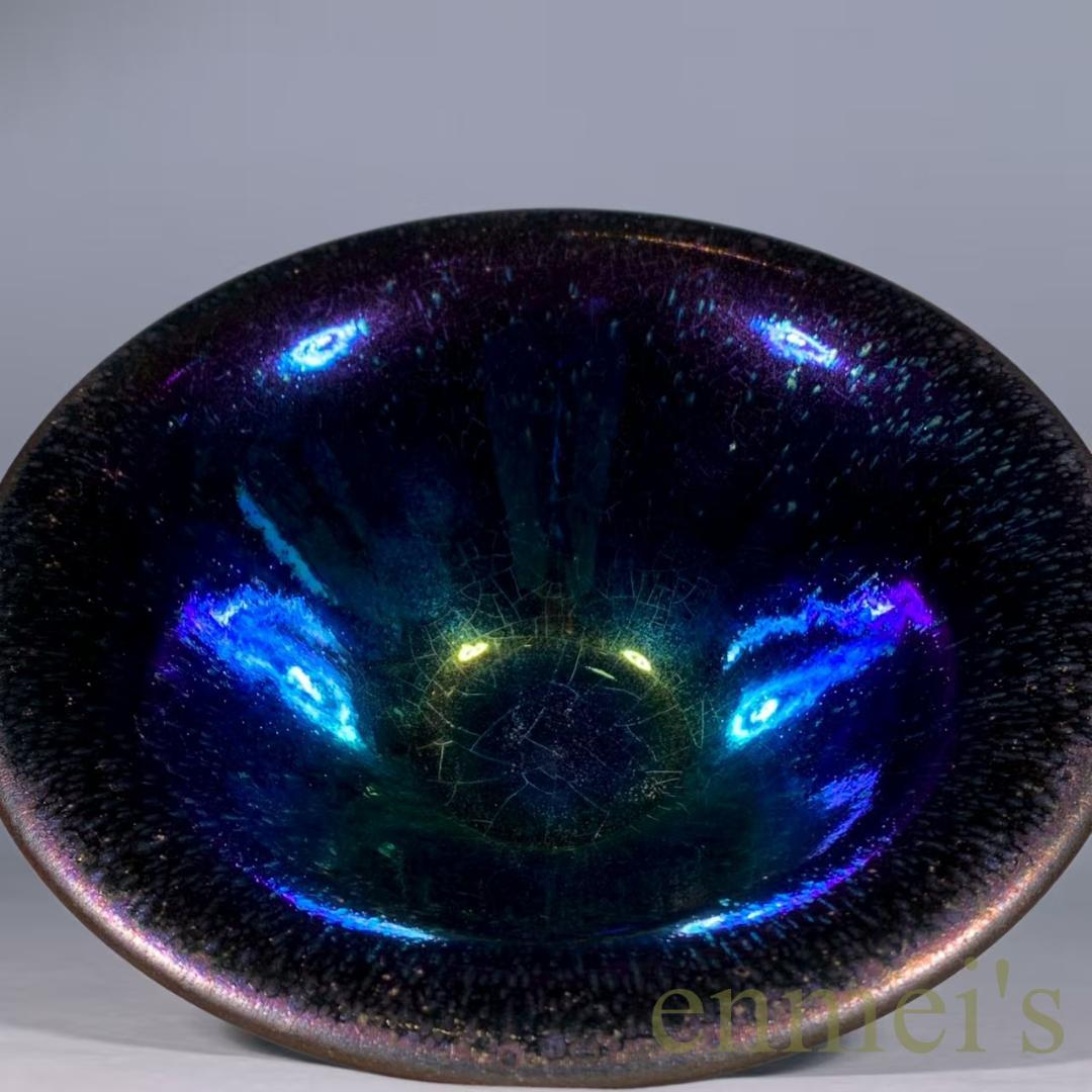 中国古美術・旧蔵宋建窯風・曜変七彩油滴天目茶碗・大碗・抹茶碗・茶道具・陶芸・骨董