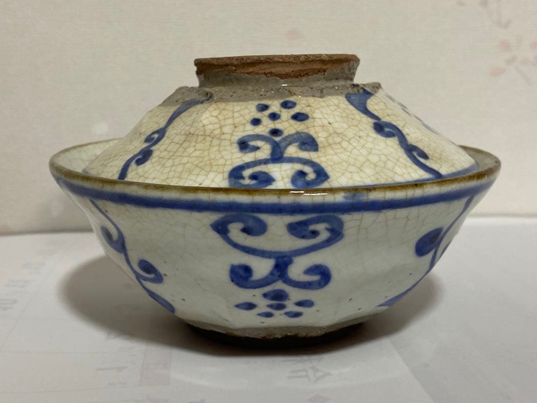 ♦呉須染付 八角面取り 蓋物碗 茶道具 懐石用 古美術品 明治時代 江戸？骨董品