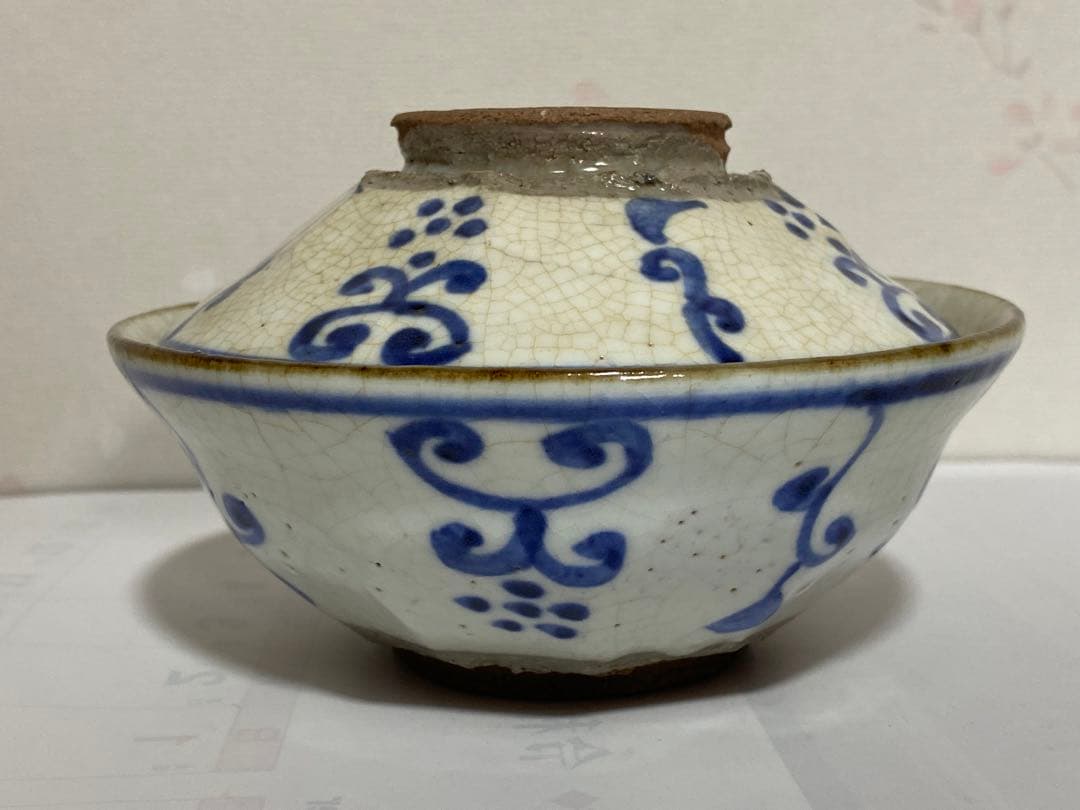 ♦呉須染付 八角面取り 蓋物碗 茶道具 懐石用 古美術品 明治時代 江戸？骨董品