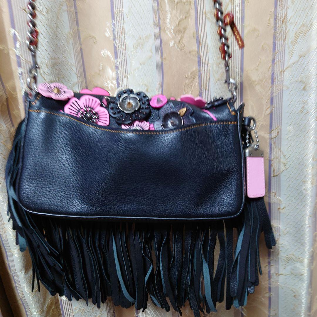 Coachフリンジ花モチーフショルダーバッグ、バスケース付き