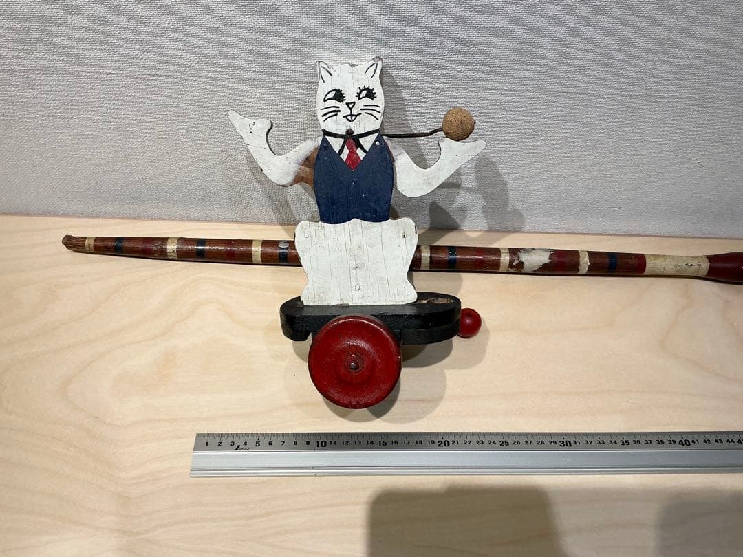 木製・猫のからくり・アンティーク玩具おもちゃ　ねこ　イギリスUSA