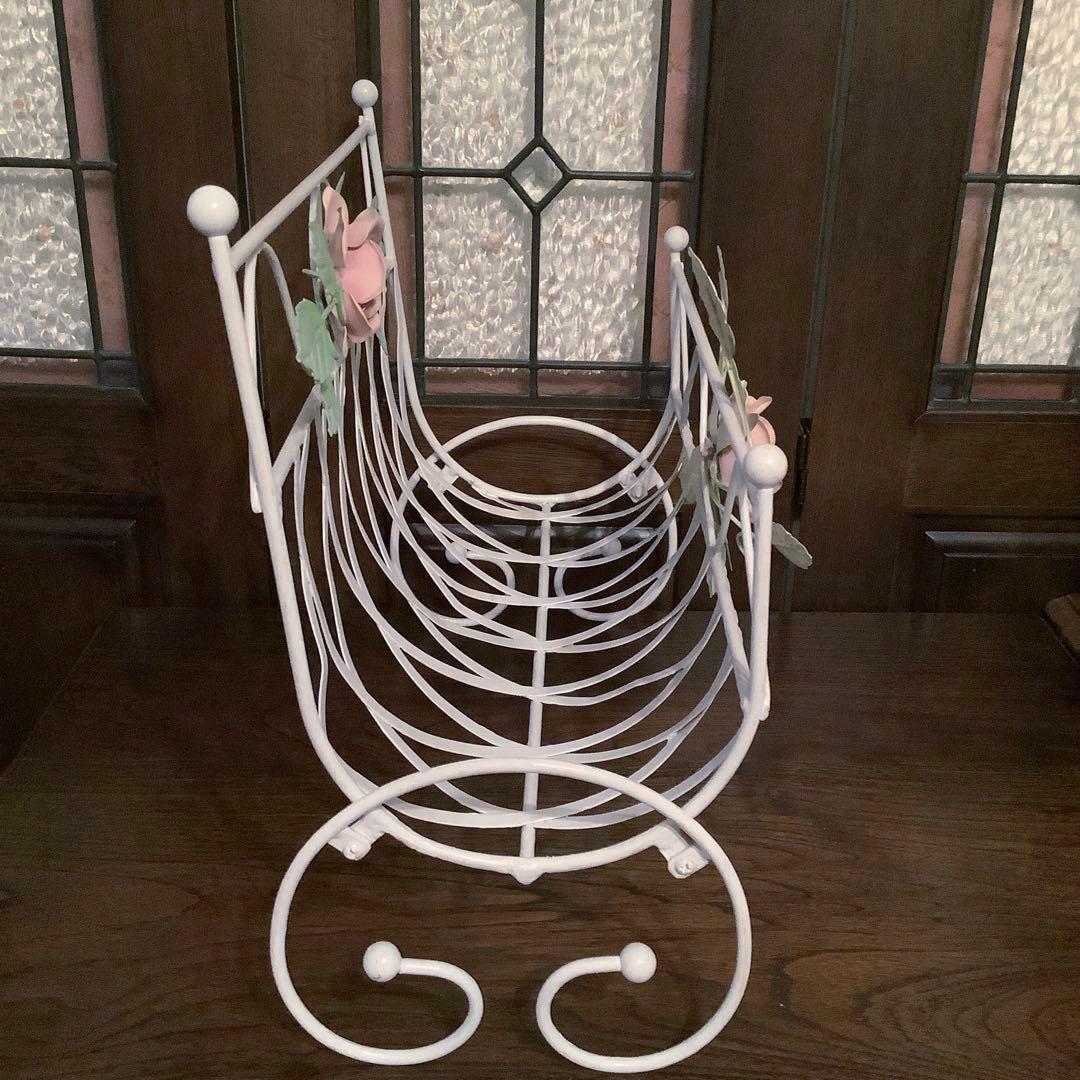 アイアン　薔薇　マガジンラック　ホワイト家具