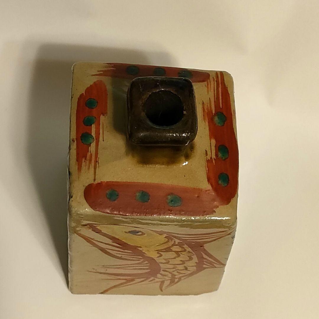 小橋川 仁王窯 赤絵 角瓶 一輪挿し