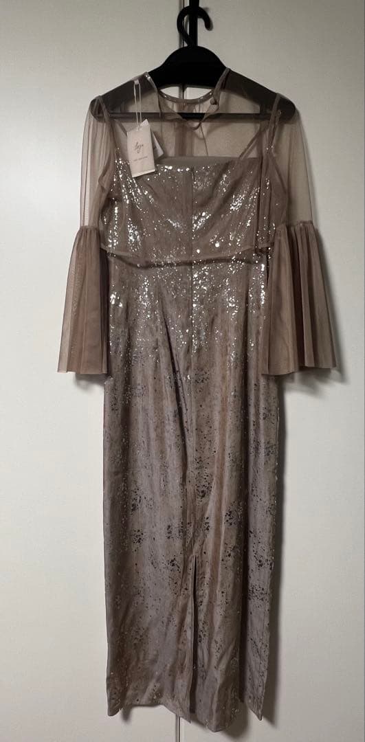 LEJA シアーチュールベルスリーブペイントIラインワンピースドレス