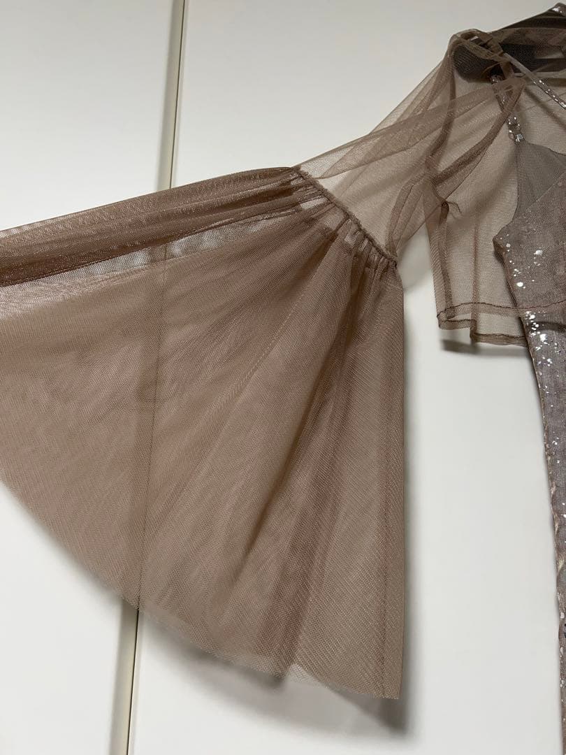 LEJA シアーチュールベルスリーブペイントIラインワンピースドレス