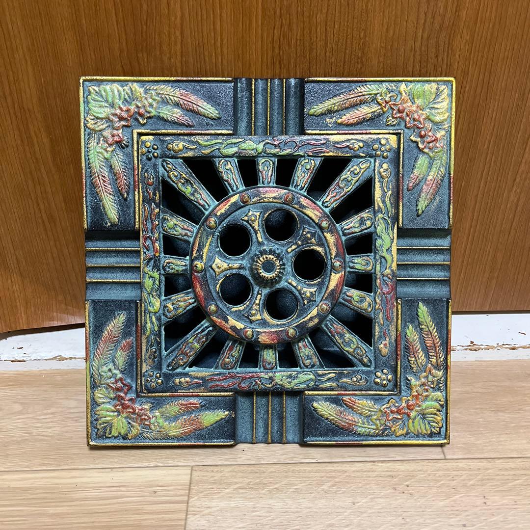 日本鋳鉄サイン入り 灰皿香炉喫煙具 金属工芸品 博堂 御所車 昭和レトロ