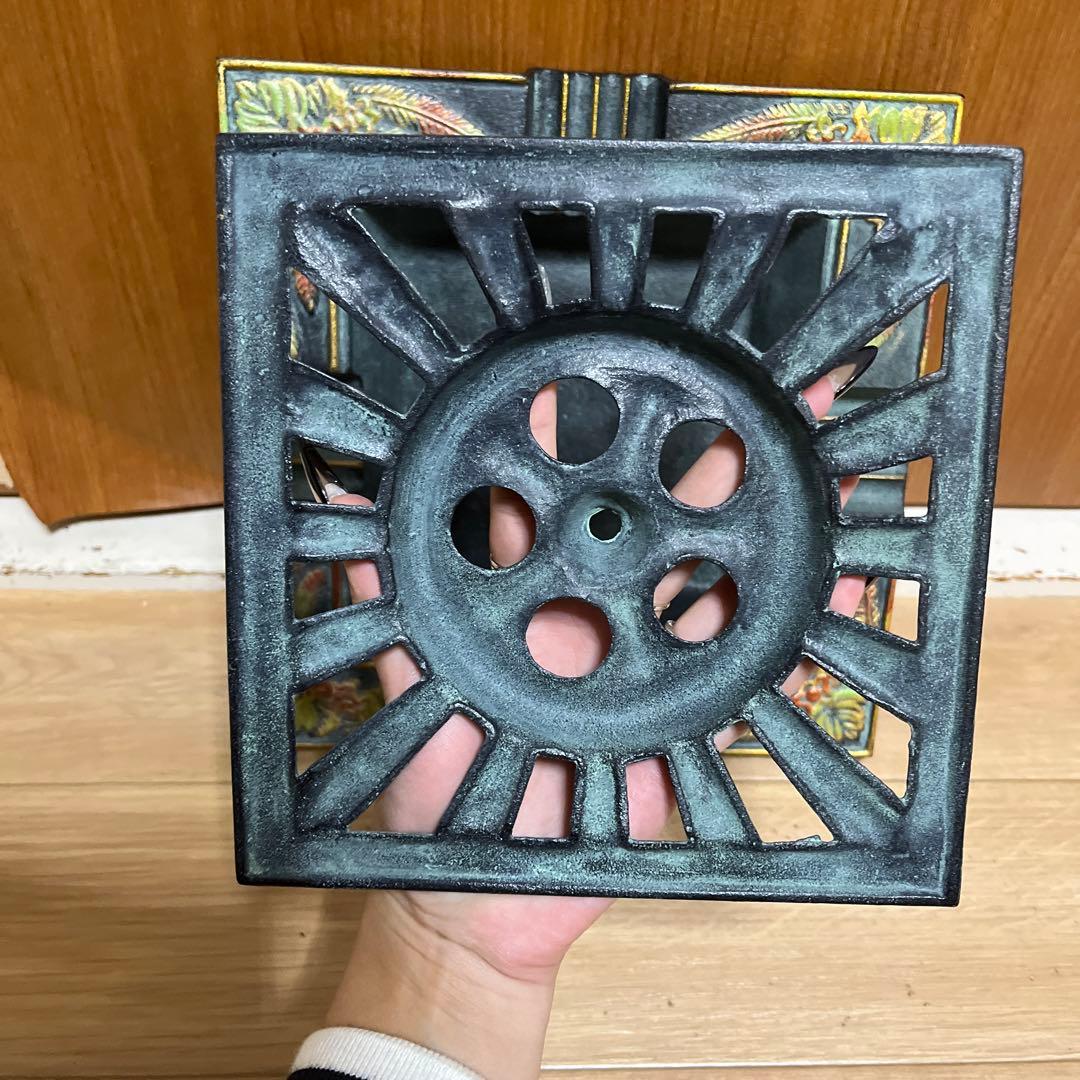 日本鋳鉄サイン入り 灰皿香炉喫煙具 金属工芸品 博堂 御所車 昭和レトロ