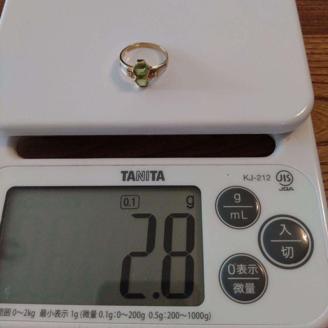 K18 ペリドット 白蝶貝 ダイヤ リング 11号