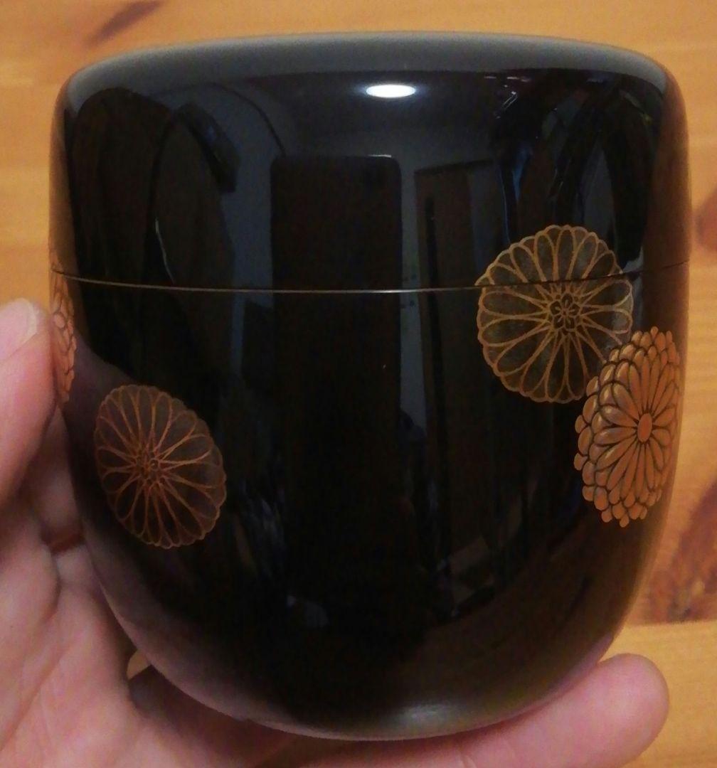 前端春斎作　粒菊　蒔絵　内銀　棗　共箱　茶道具