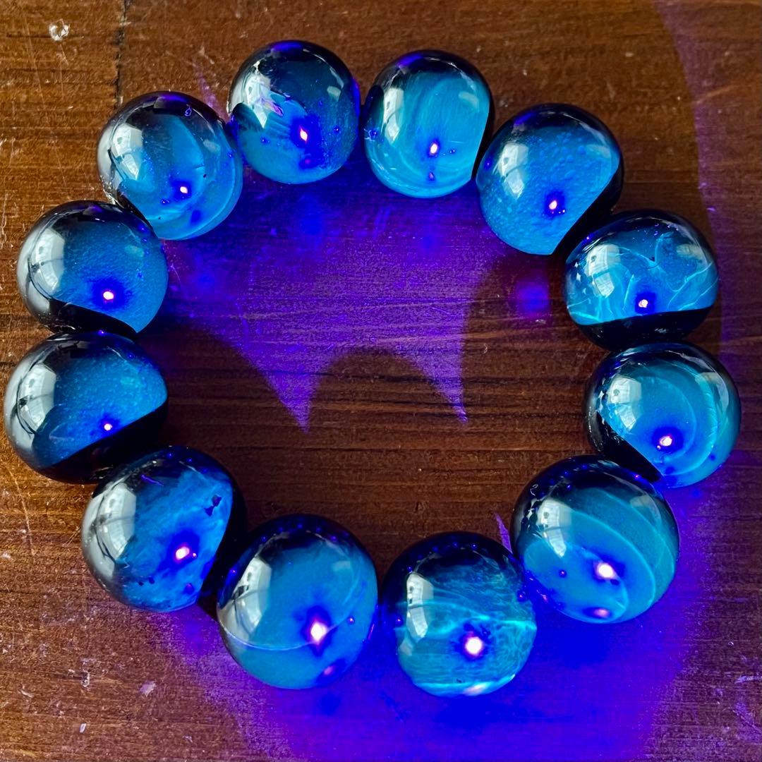 22mm 天然 琥珀 ブルー アンバー チェリー ブレスレット 高品質 アンバー