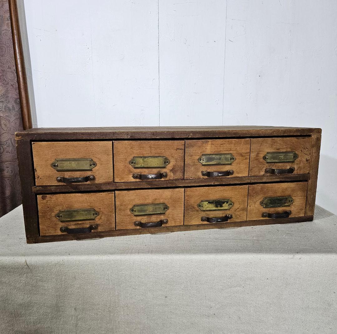 アンティーク 古い木の小引出し 8杯 カードケース 名刺入れ 無垢材 小物入れ