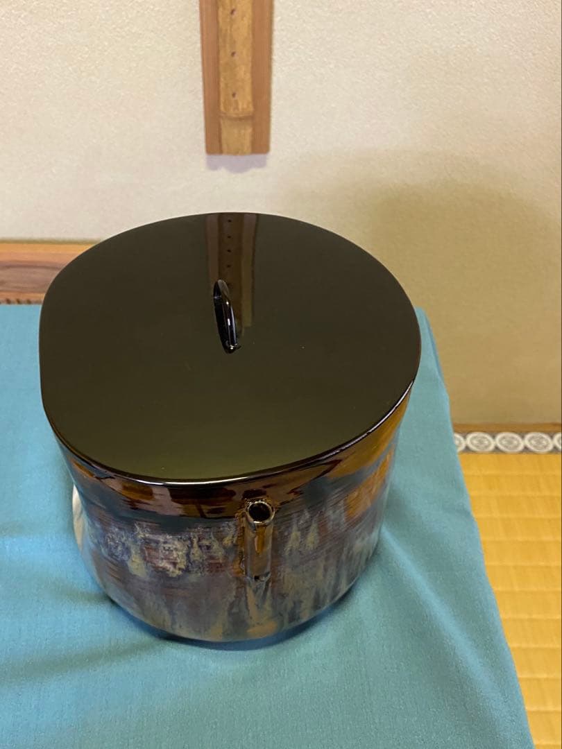 茶道具/水指 高取耳付水指 十四代 亀井味楽 共箱 塗蓋
