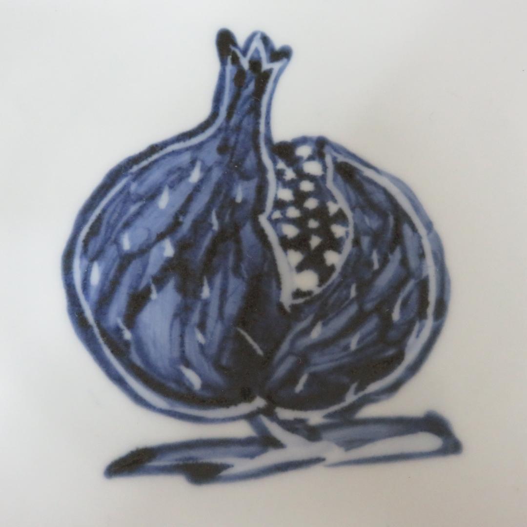 大皿 共箱 果物器 銘 ザクロ 染付 八角皿 鉢