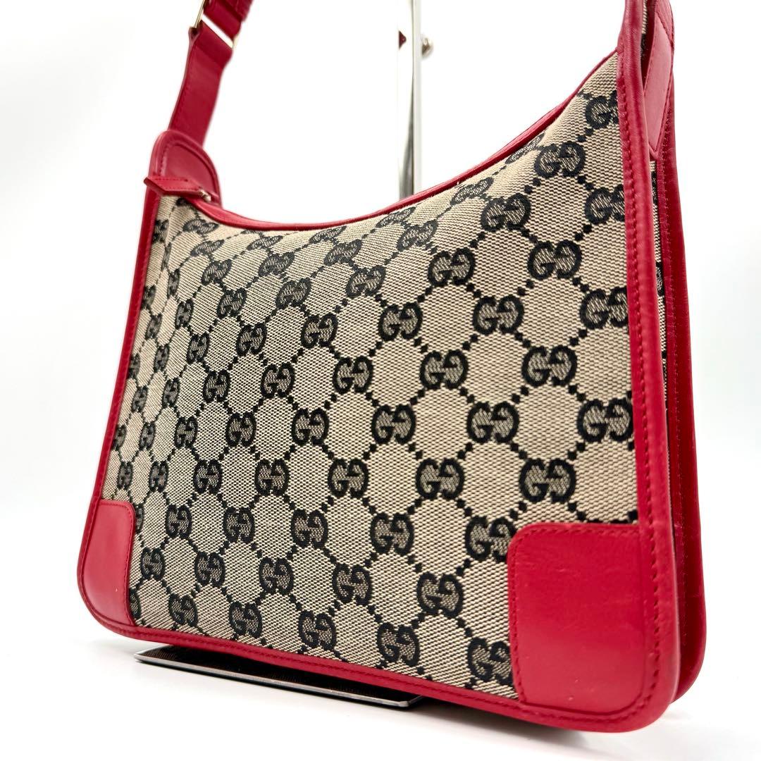 【鑑定済】Gucci グッチ GGキャンバス ワンショルダー バッグ赤 レッド