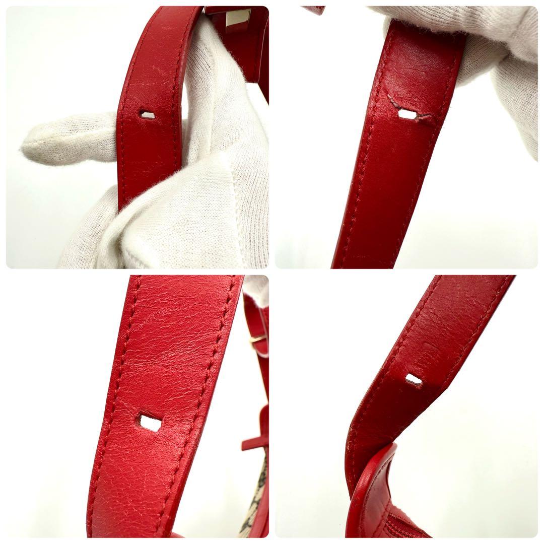 【鑑定済】Gucci グッチ GGキャンバス ワンショルダー バッグ赤 レッド