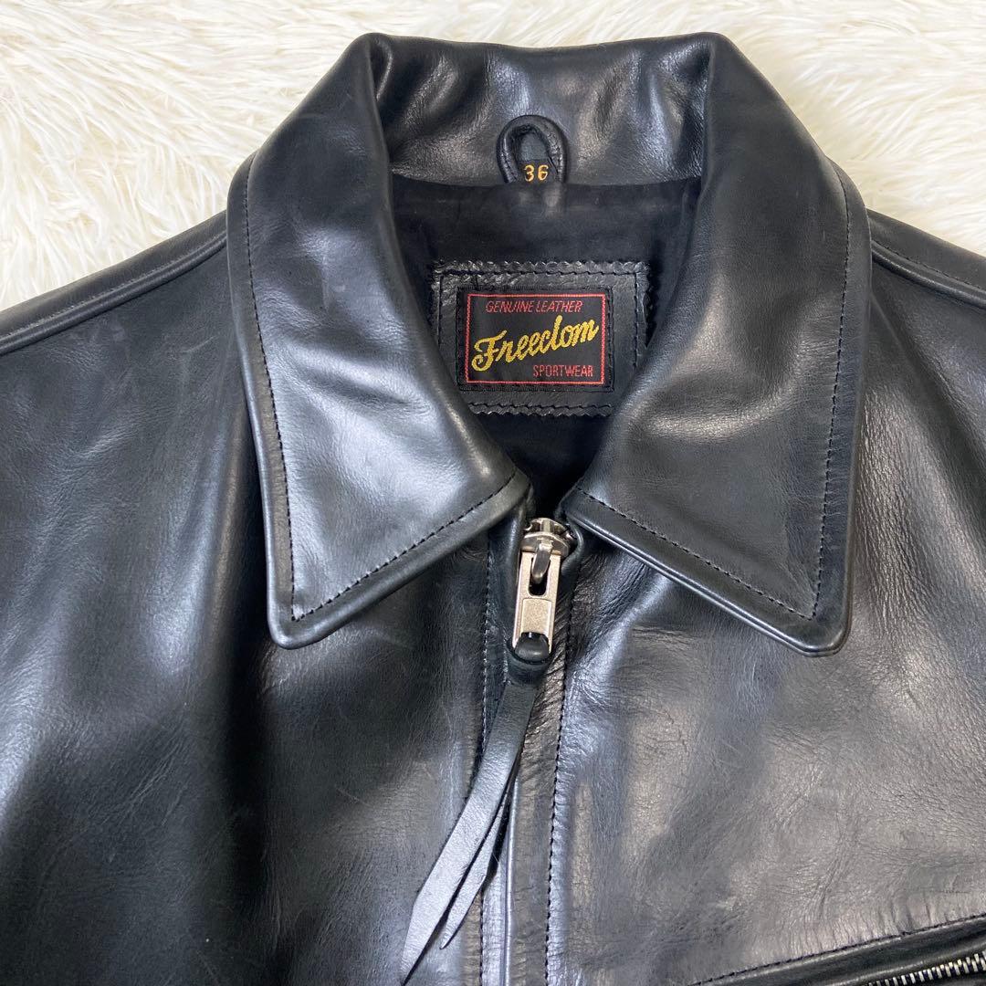 【本革】フリーダム 牛革 レザー シングルライダースジャケット ブラック 36