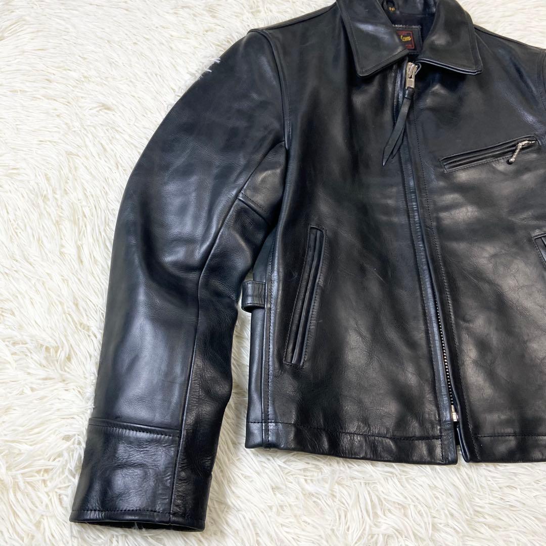 【本革】フリーダム 牛革 レザー シングルライダースジャケット ブラック 36