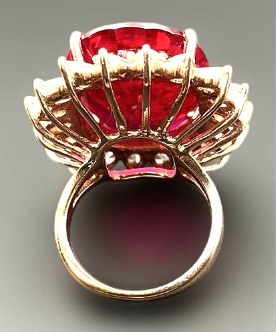 アフリカ産 天然ルベライト レッドトルマリン ホワイトサファイア36.3CT指輪