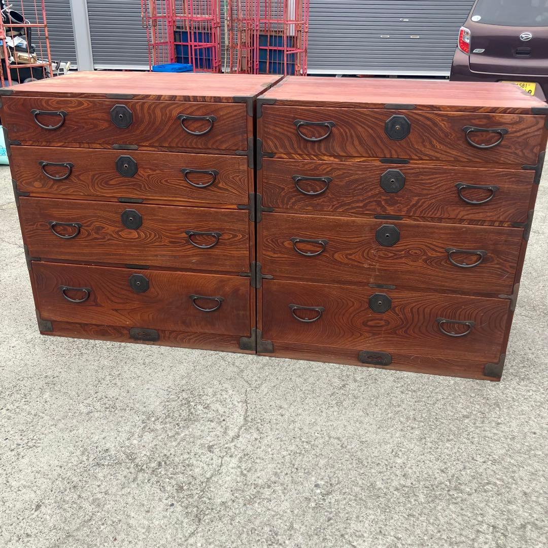 ① 昭和レトロ 古家具 大型 仙台箪笥 4段 引き出し時代箪笥 古家具ビンテージ