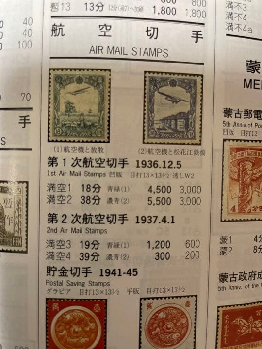 ★旧中国　満州切手　航空切手　4種完未使用　超貴重