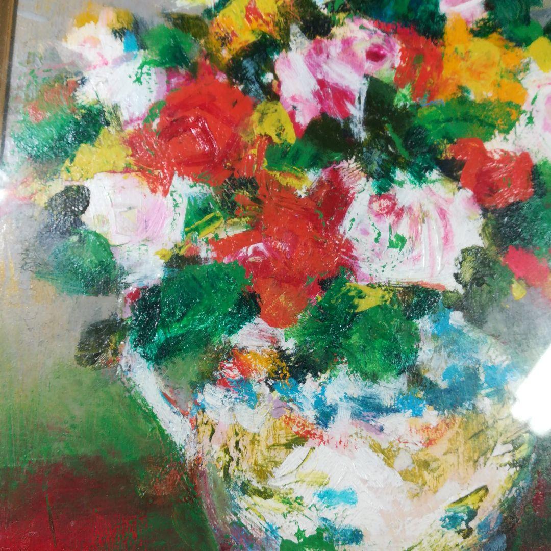 吉井靖治　薔薇　額絵　額装　油彩