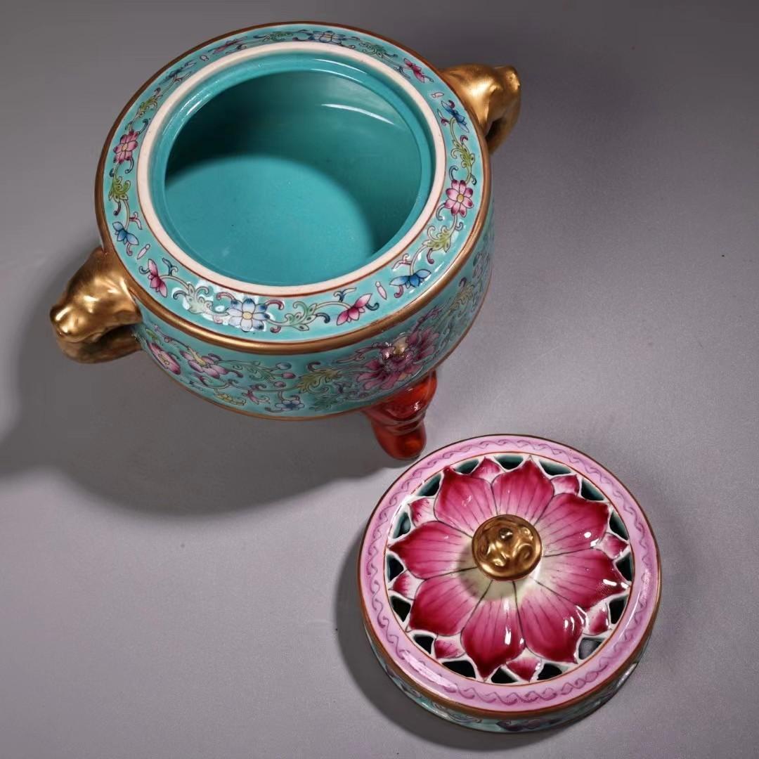 中国古美術・珍品旧蔵・七宝彩と鎏金磁器の熏香炉・純手描き・古陶瓷品・極細工・置物