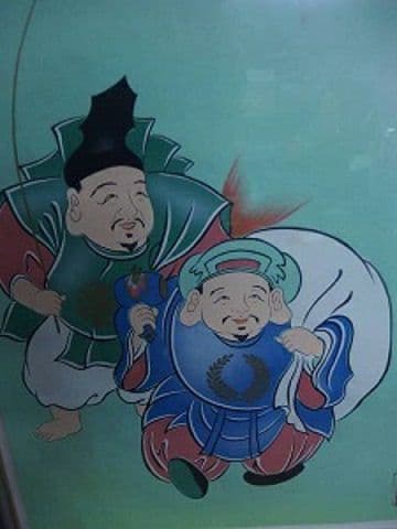 ※古美術/恵比寿·大黒祝い絵/落款:清方/絹本/肉筆/