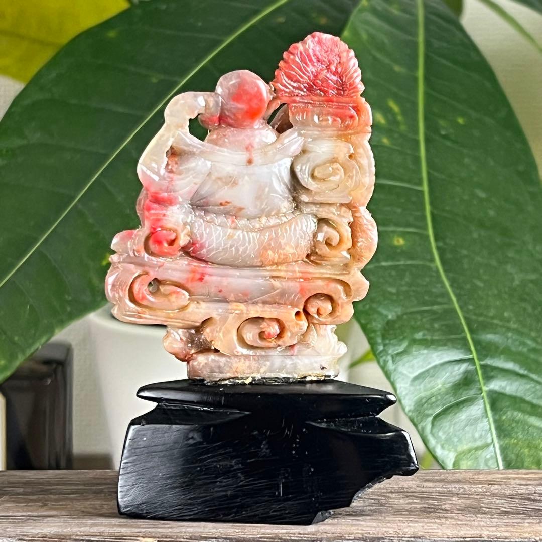 【巴林石】鶏血石龍と仙人像　巴林鶏血石