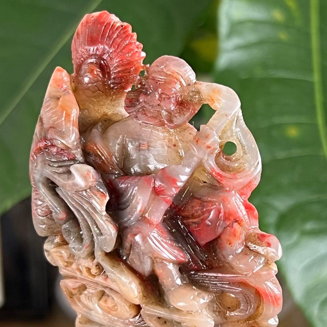 【巴林石】鶏血石龍と仙人像　巴林鶏血石