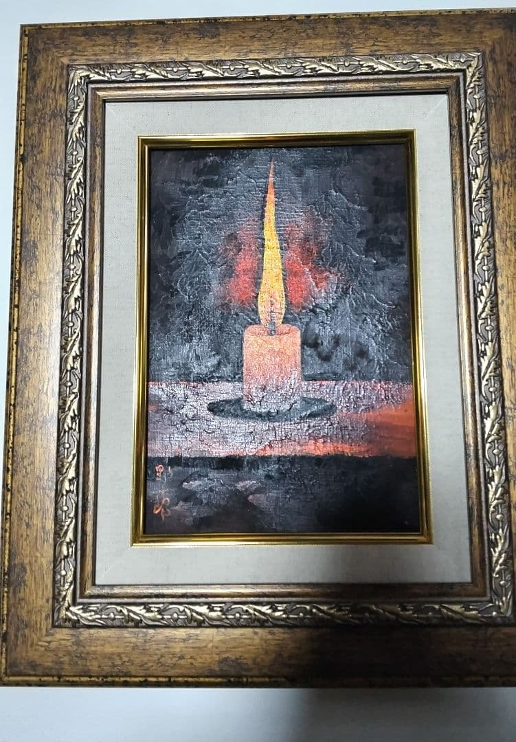 高島野十郎、絵画、油彩SM号、蝋燭、新品高級額縁、肉筆画。