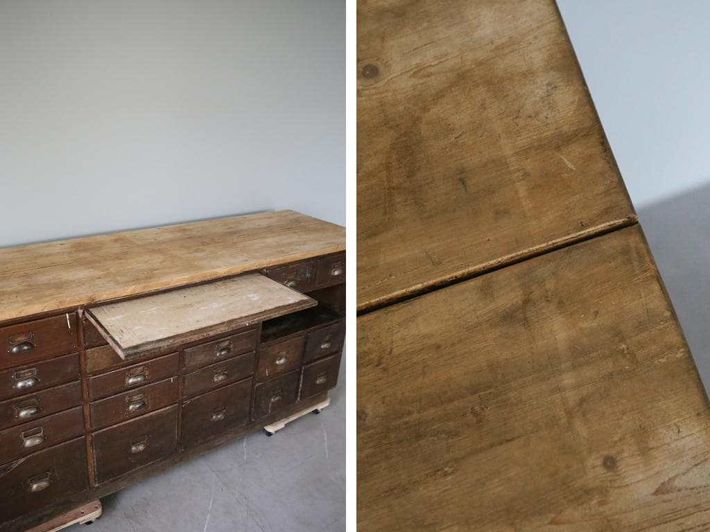 英国アンティーク21杯ドロワー付ショップカウンター/木製机テーブル(83-155