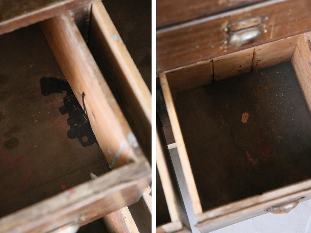 英国アンティーク21杯ドロワー付ショップカウンター/木製机テーブル(83-155