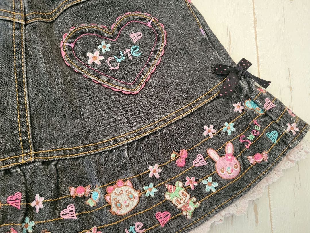【当時物】Mezzo piano ミミポポちゃん デニムスカート刺繍 平成レトロ