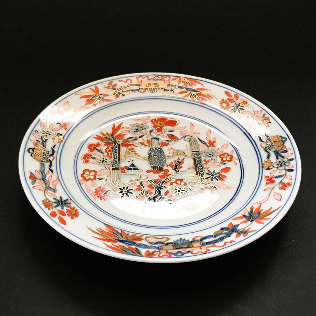 古マイセン 金彩 古伊万里写し 赤絵金襴手花壷紋  絵皿 直径 24.3cm